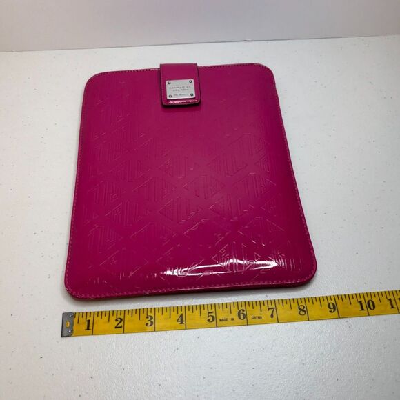 Lauren Ralph Lauren Pink Monogram IPad Tablet Media Case Silver Snap - Picture 8 of 8